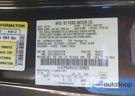 2018 Ford Mustang Ecoboost Premium from USA, damaged, VIN 1FATP8UH4J5138903